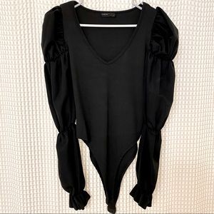 Womens Black Puff Sleeve Bodysuit